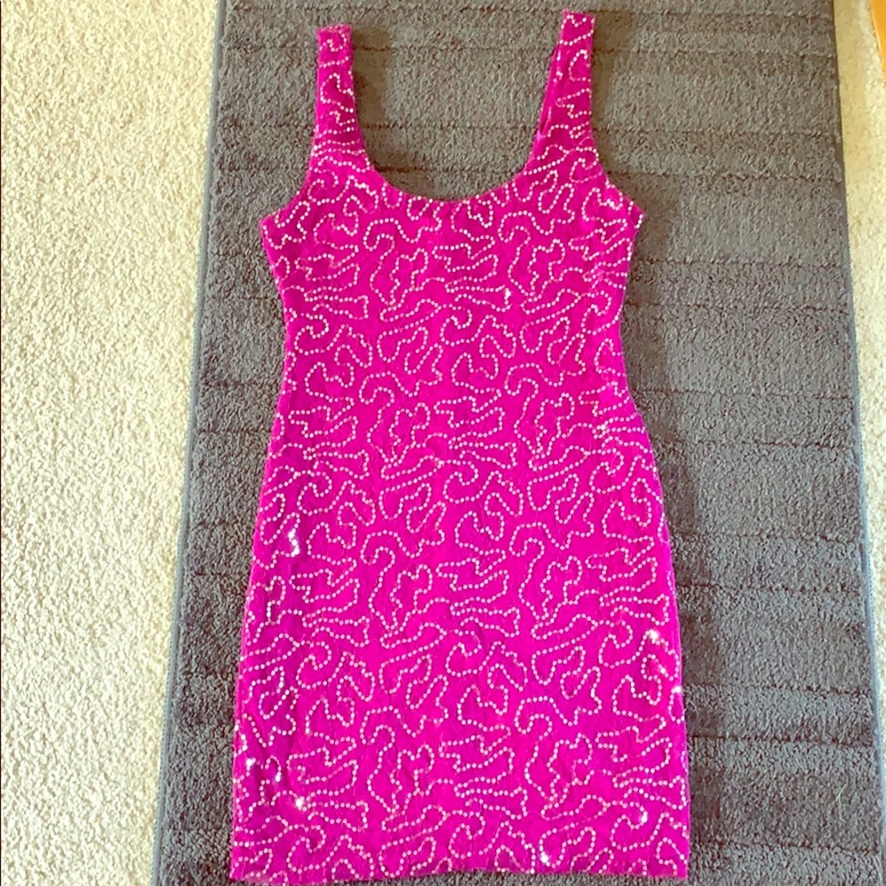 Fuchsia dress with silver sequins